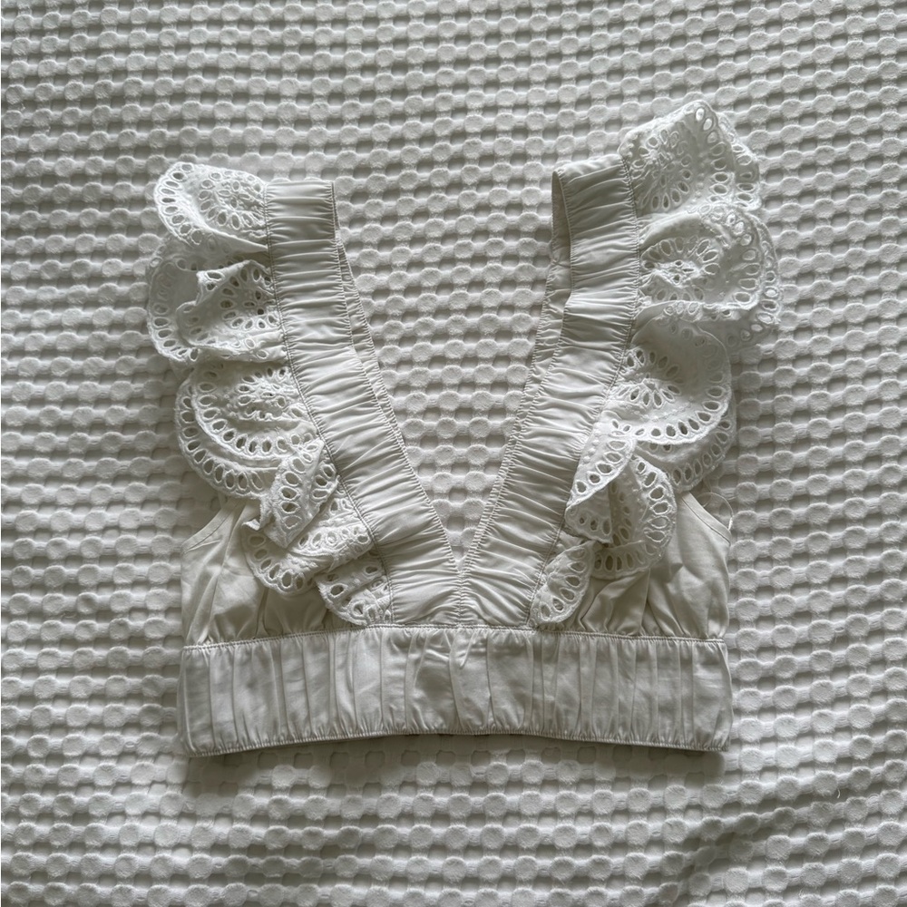 Abercrombie & Fitch White Lace Ruffle Tank Top